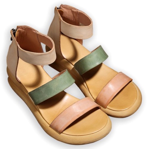 HZM Pink & Green Triple-Strap Leather Gladiator Sandal Size 6 (EU36) - Picture 9 of 12